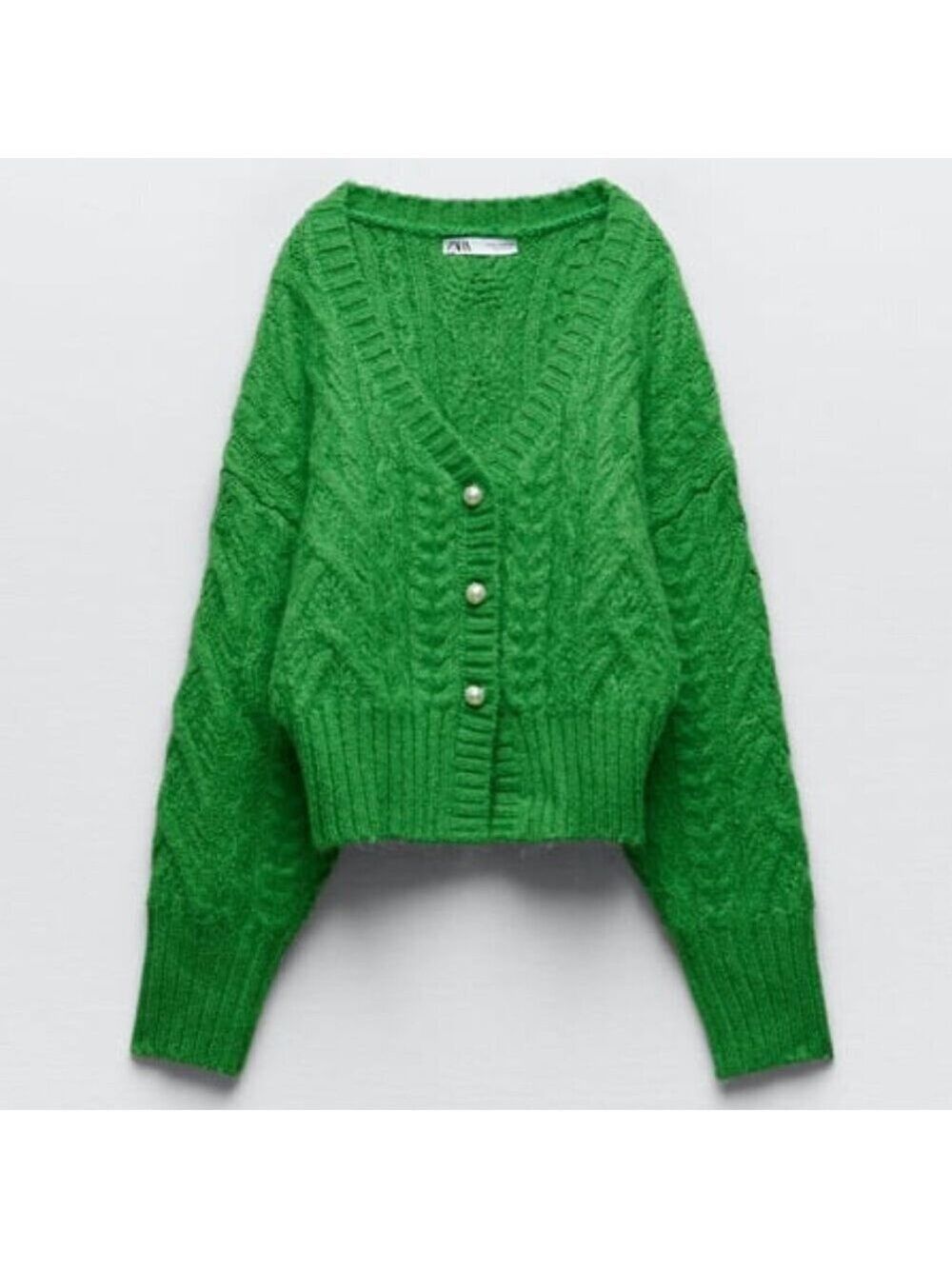 Zara Emerald Green Long Sleeve Cardigan w/ Decorative Buttons-Size Small